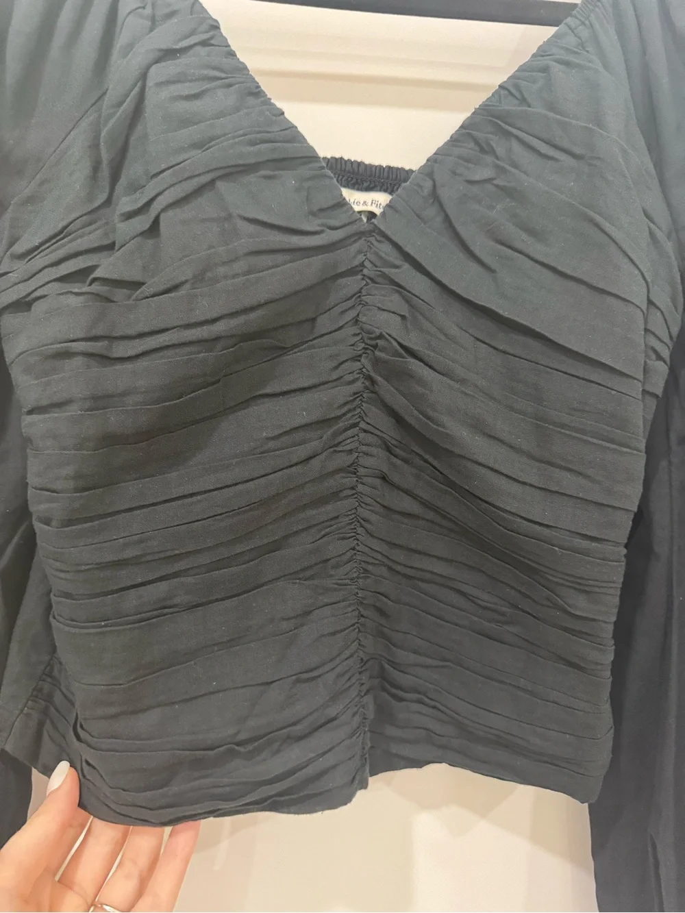 Abercrombie & Fitch Black Ruched V-Neck Long Sleeve Blouse